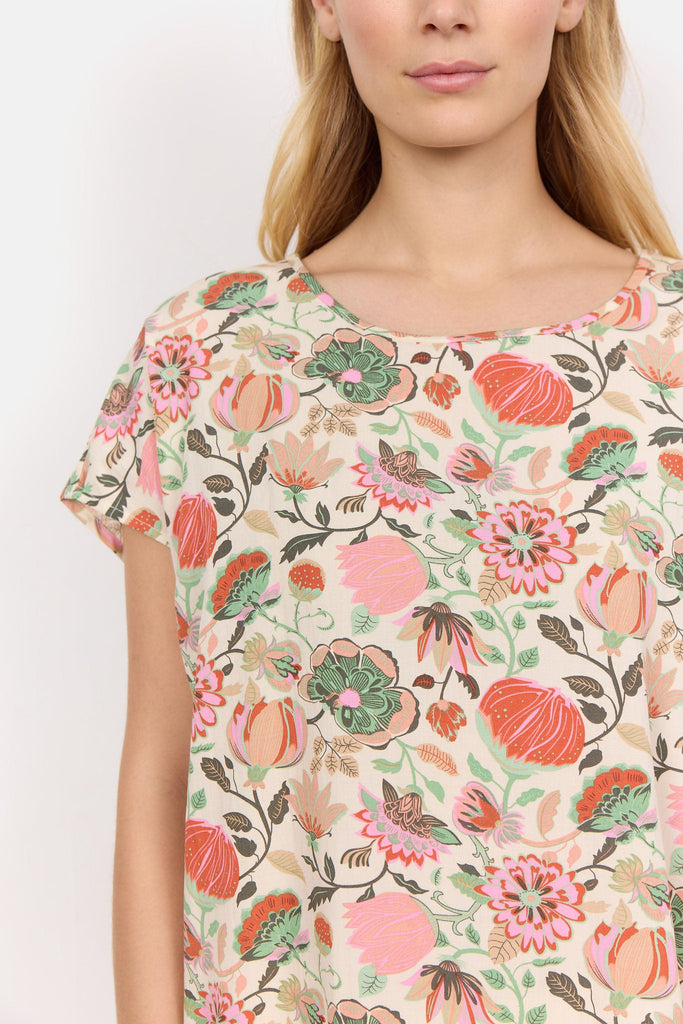 Soya Concept Sammy Floral Print Top - Dusty Clay Combi