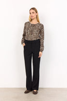 Soya Concept Sati Animal Print Cotton Knit Cardigan - Hot Fudge Combi