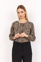 Soya Concept Sati Animal Print Cotton Knit Cardigan - Hot Fudge Combi