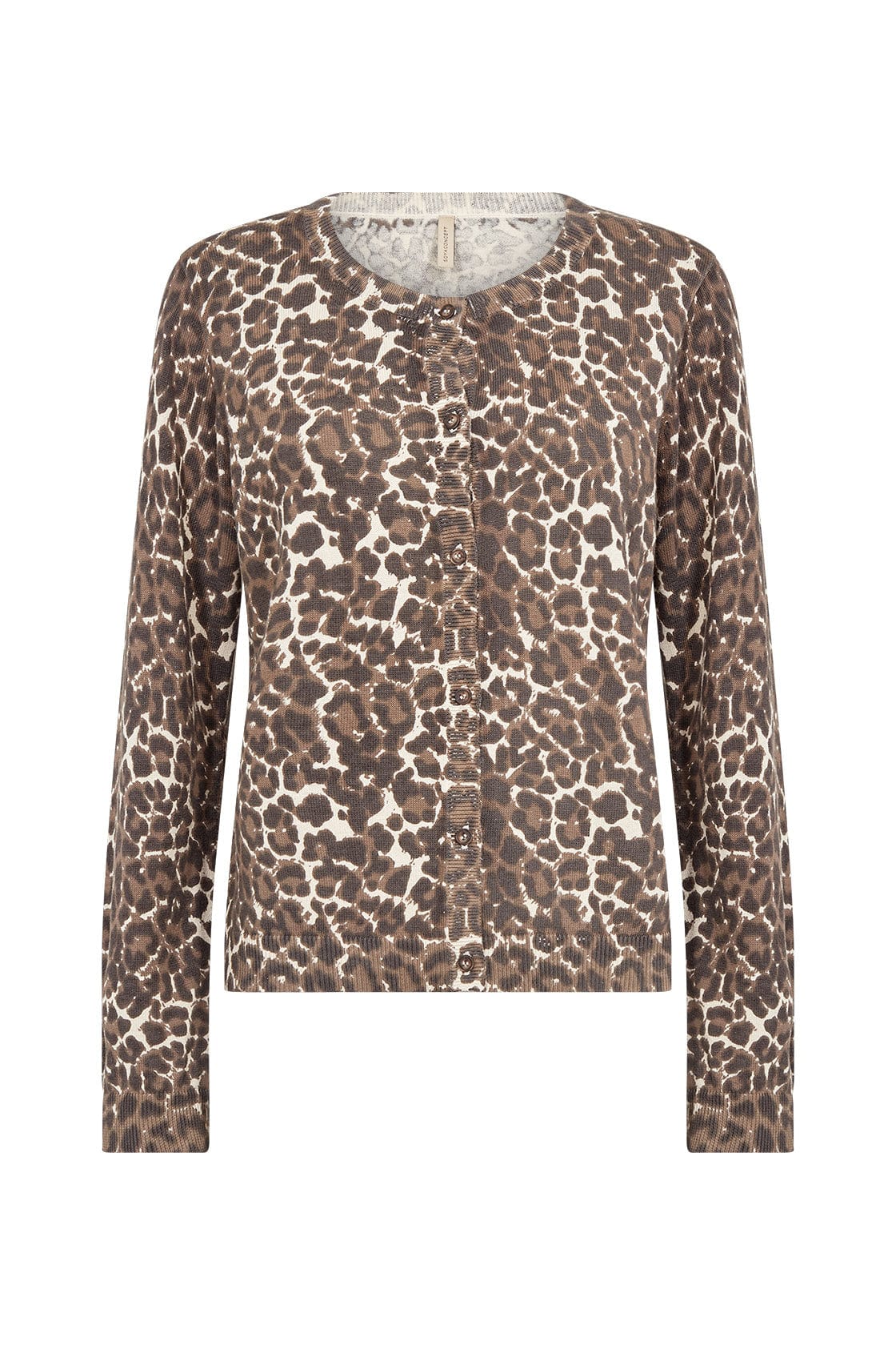 Soya Concept Sati Animal Print Cotton Knit Cardigan - Hot Fudge Combi