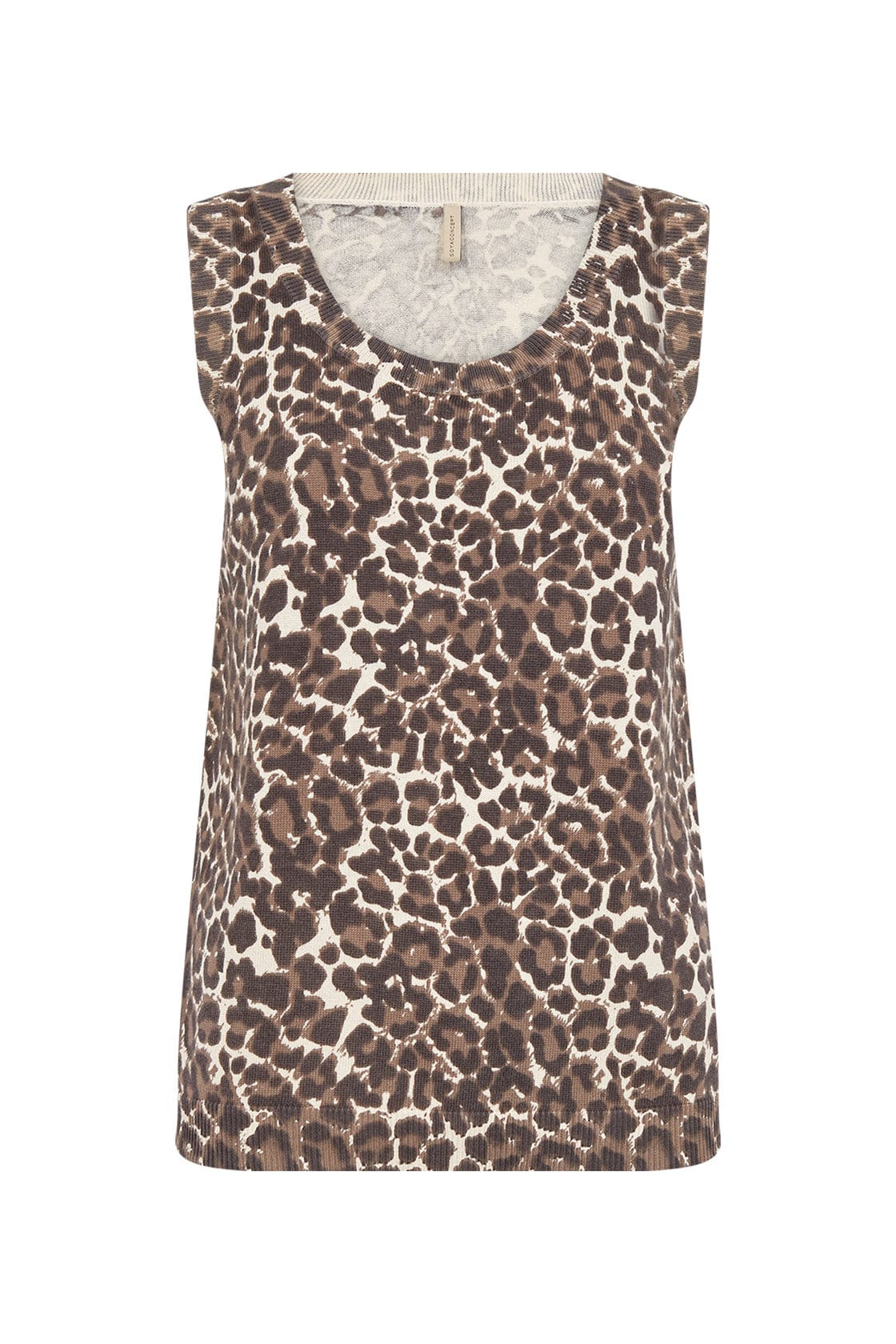 Soya Concept Sati Animal Print Cotton Knit Sleeveless Jumper - Hot Fudge Combi