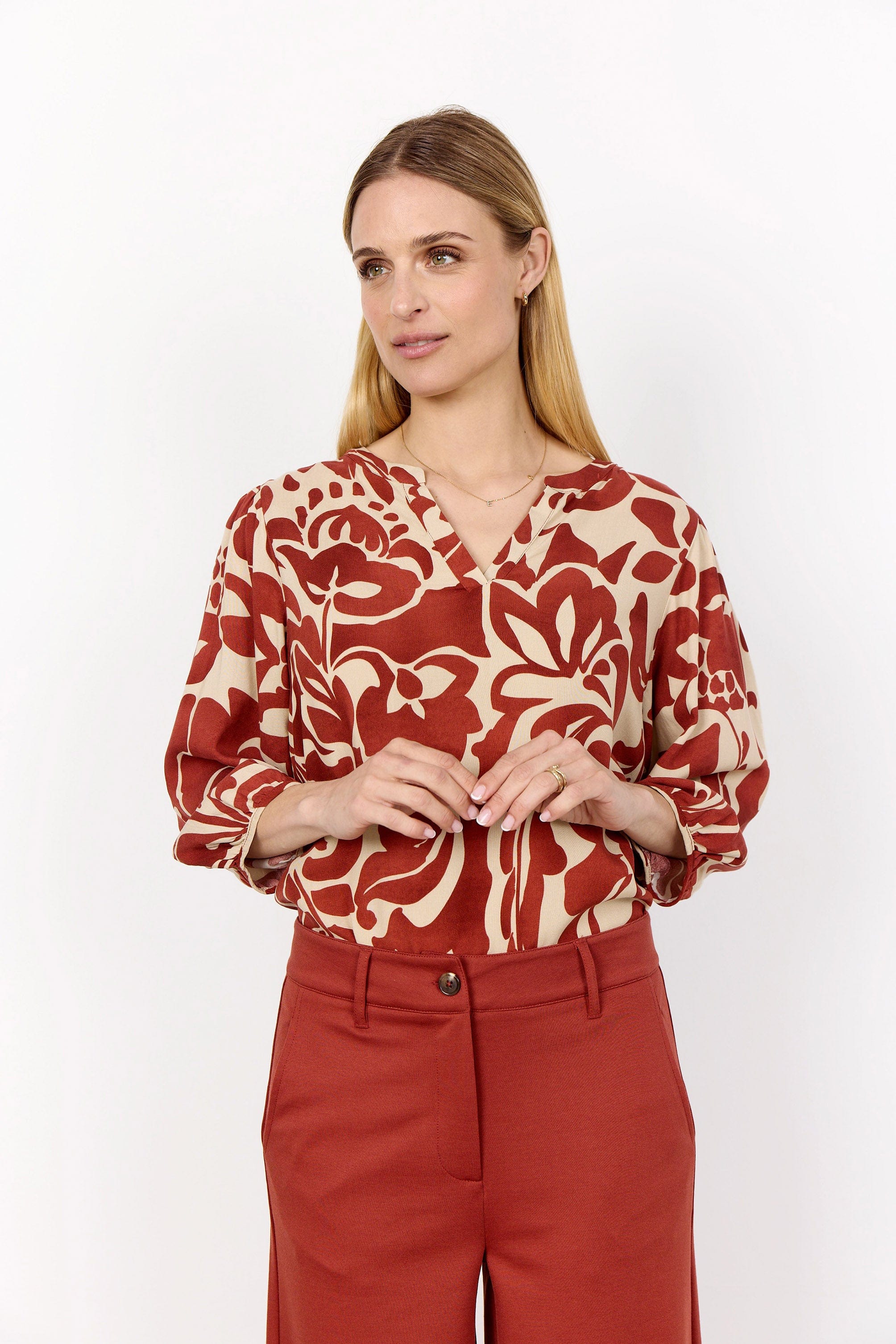 Soya Concept Senta Printed Blouse - Mineral Red Combi