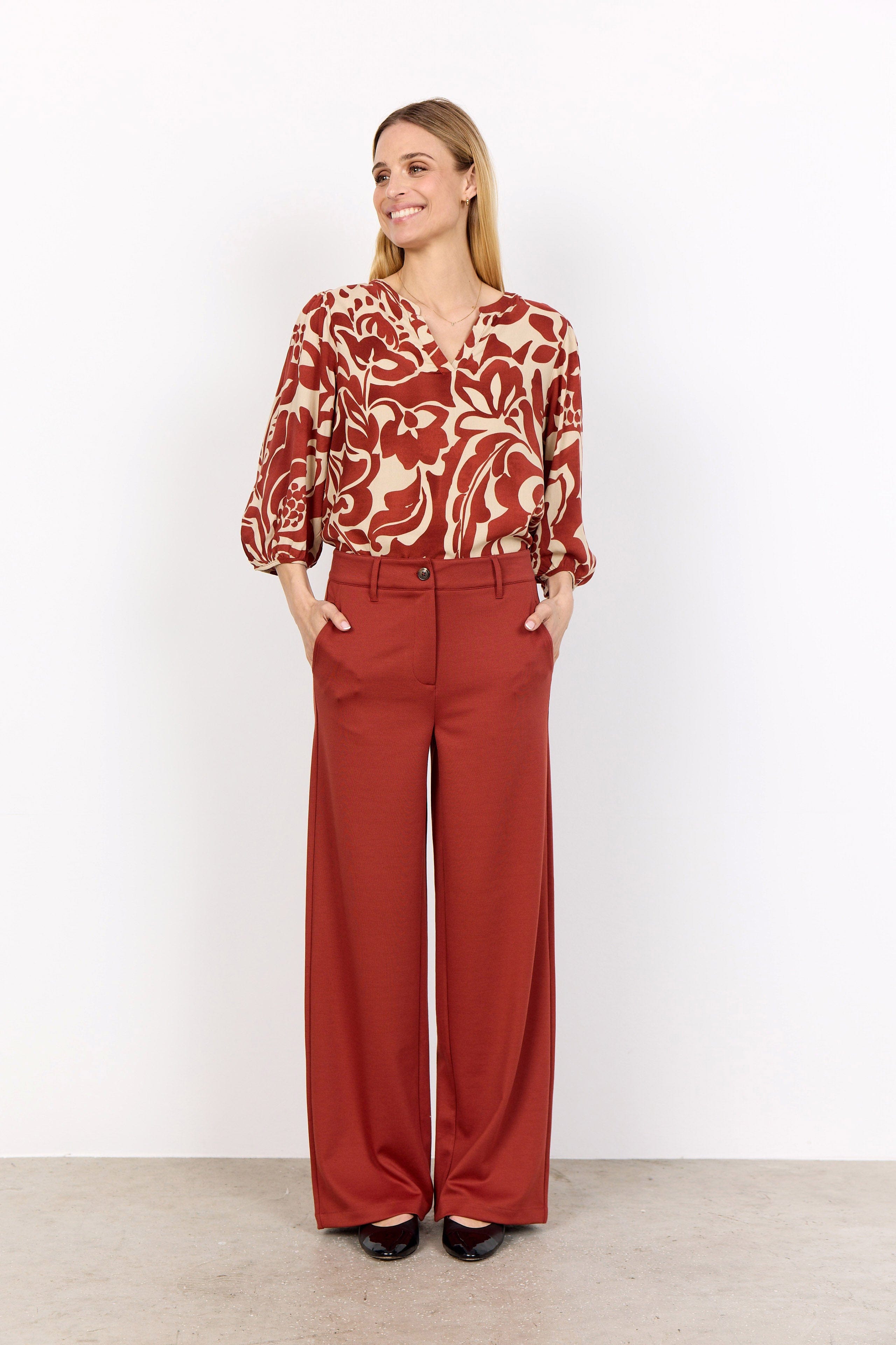 Soya Concept Senta Printed Blouse - Mineral Red Combi