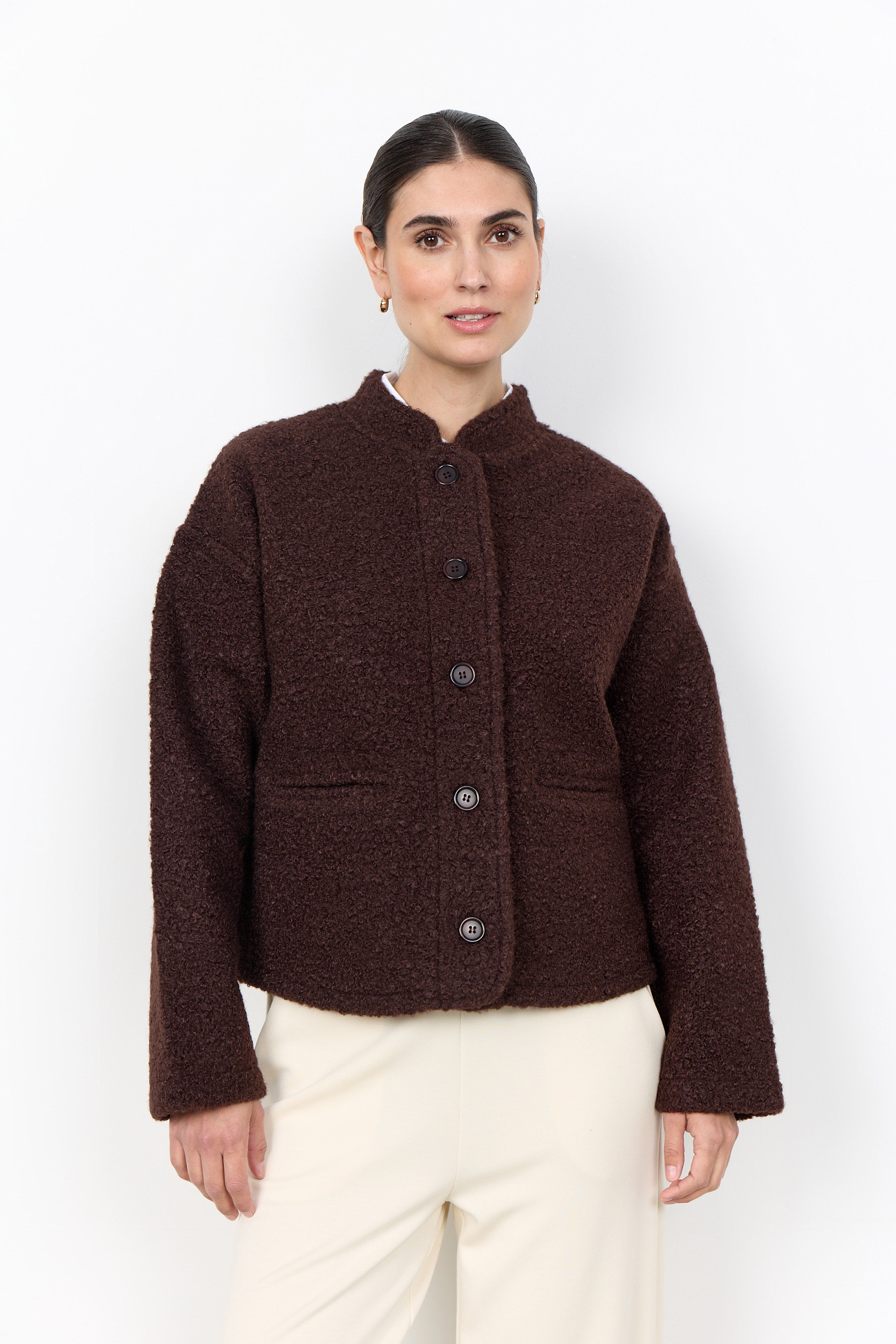 Soya Concept Shaima Boucle Style Jacket - Chocolate Plum