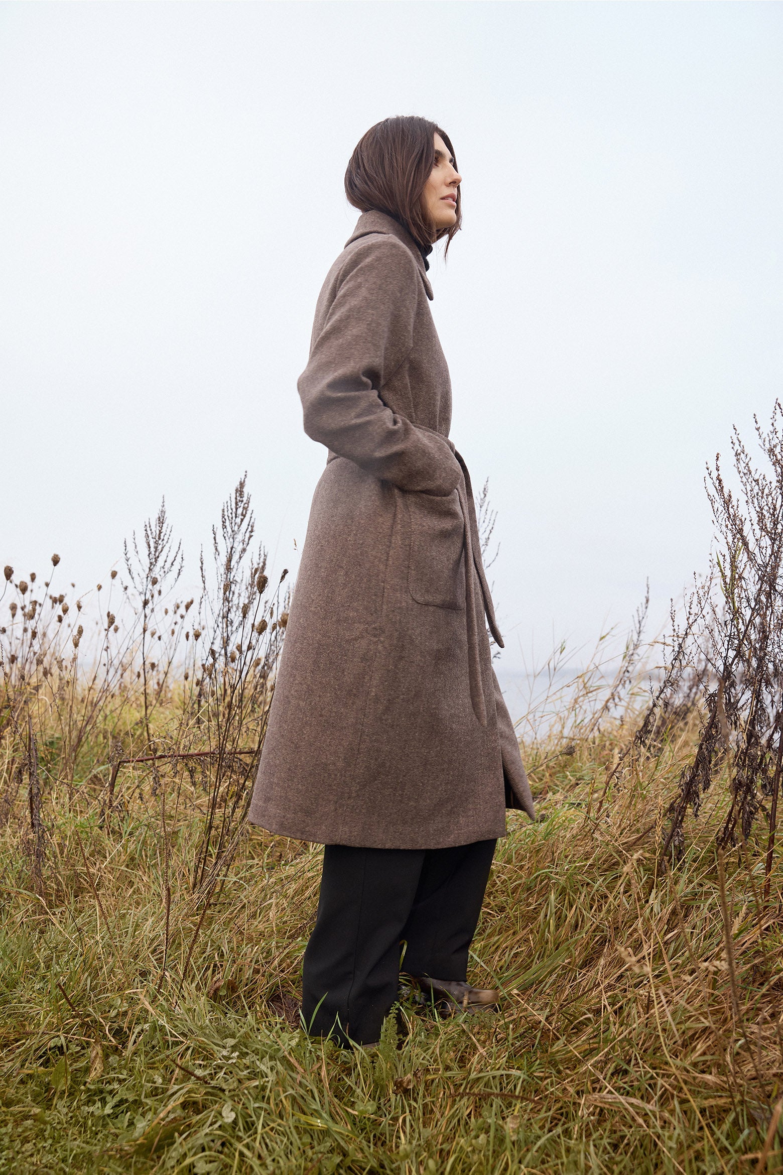 Soya Concept Shakira Wool Blend Belted Longline Coat - Hot Fudge Combi