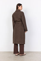 Soya Concept Shakira Wool Blend Belted Longline Coat - Hot Fudge Combi