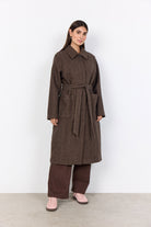 Soya Concept Shakira Wool Blend Belted Longline Coat - Hot Fudge Combi