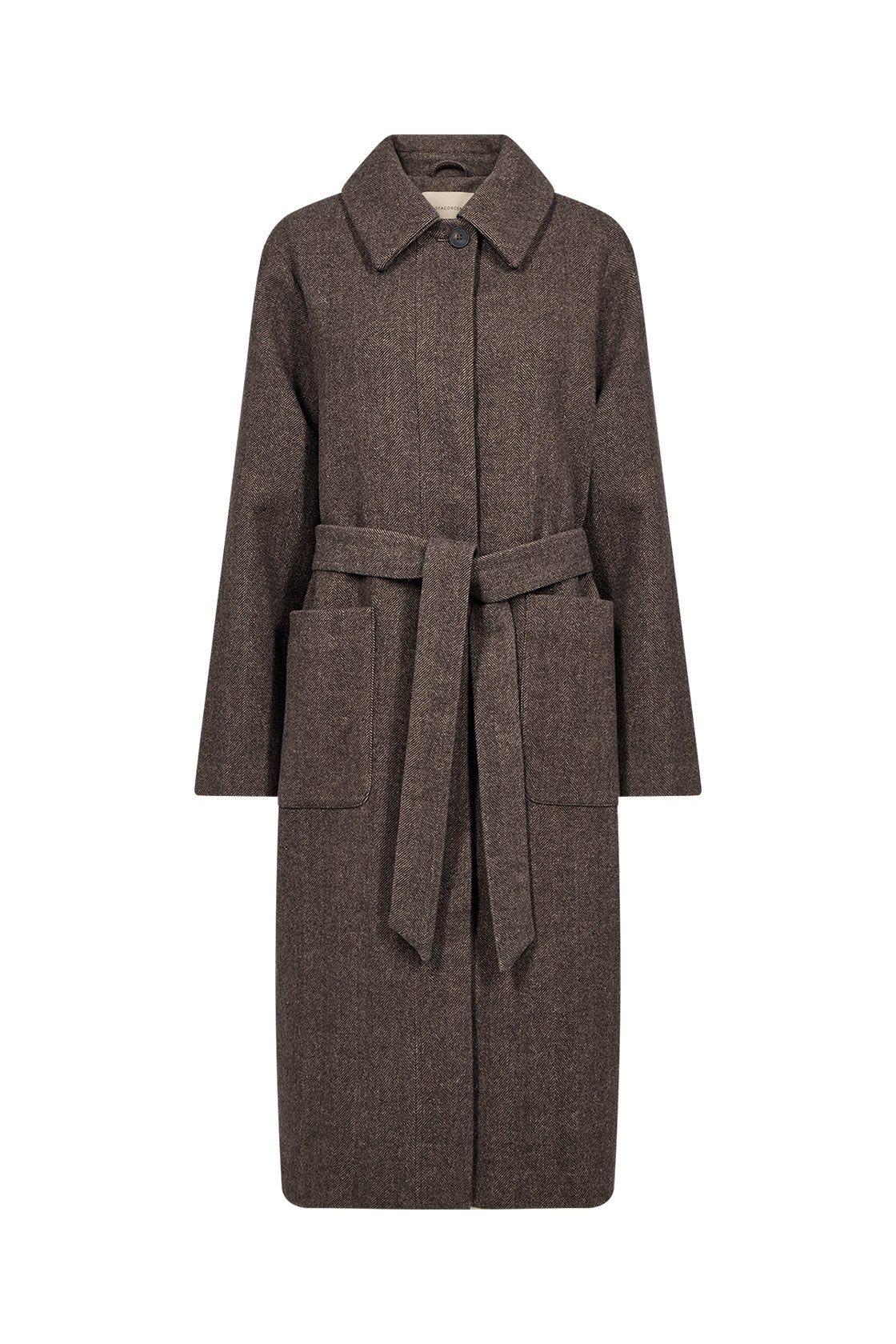 Soya Concept Shakira Wool Blend Belted Longline Coat - Hot Fudge Combi