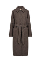 Soya Concept Shakira Wool Blend Belted Longline Coat - Hot Fudge Combi