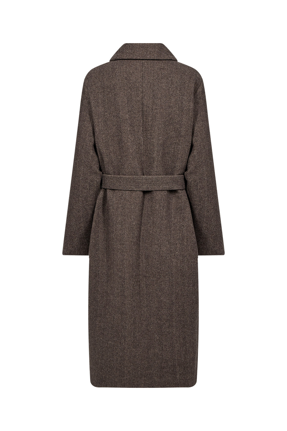 Soya Concept Shakira Wool Blend Belted Longline Coat - Hot Fudge Combi