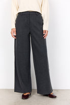 Soya Concept Vagna Wool Blend Wide Leg Trousers - Dark Earth Melange