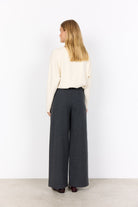 Soya Concept Vagna Wool Blend Wide Leg Trousers - Dark Earth Melange