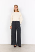 Soya Concept Vagna Wool Blend Wide Leg Trousers - Dark Earth Melange