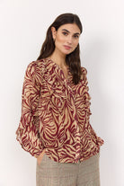 Soya Concept Valborg Printed Ruffle Detail Blouse - Red Combi