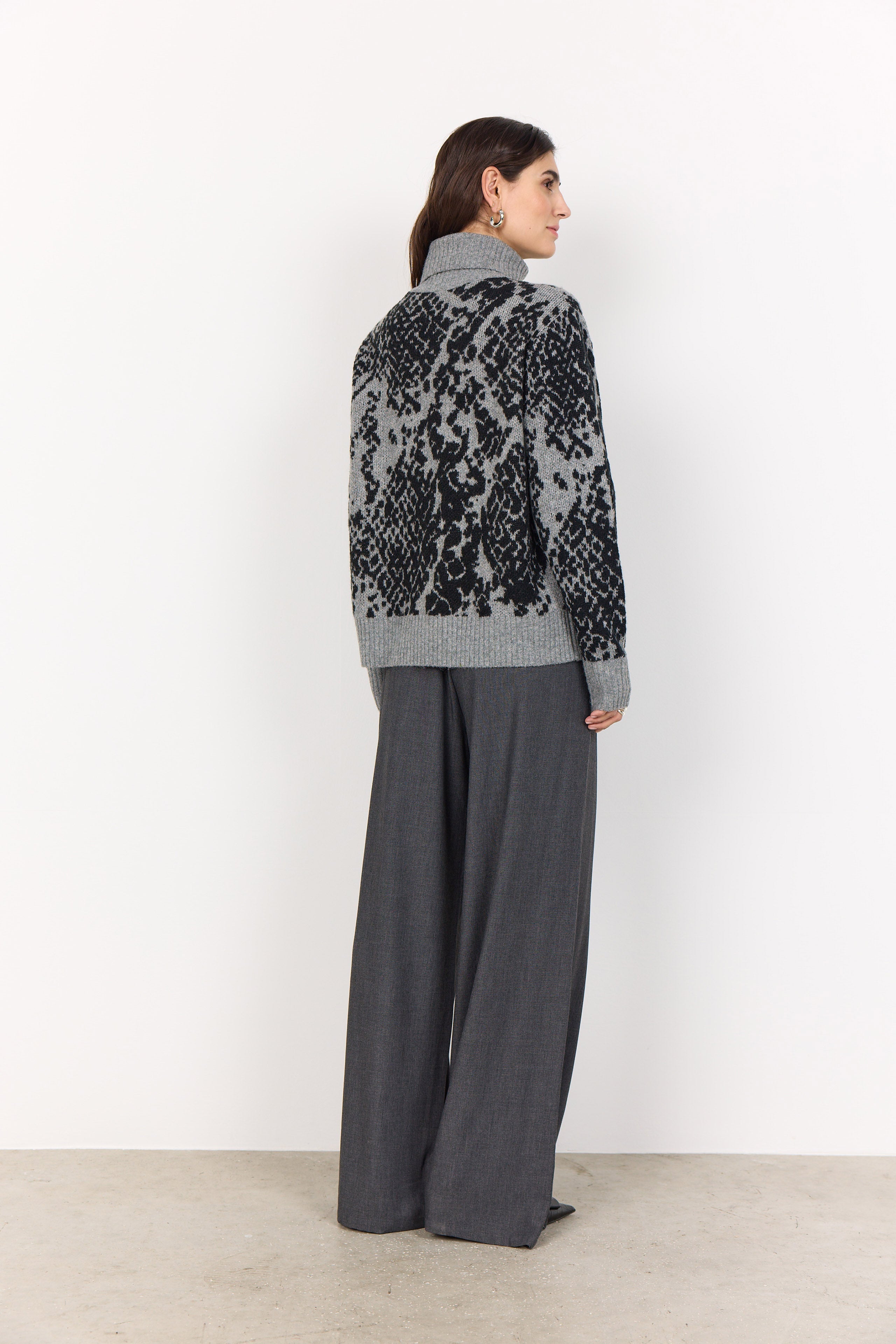 Soya Concept Vendi Patterned Polo Neck Jumper - Mid Grey Melange Combi