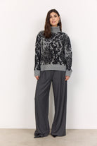 Soya Concept Vendi Patterned Polo Neck Jumper - Mid Grey Melange Combi