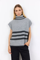 Soya Concept Vif Drop Shoulder Contrast Stripe Jumper - Mid Grey Melange Combi