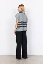 Soya Concept Vif Drop Shoulder Contrast Stripe Jumper - Mid Grey Melange Combi