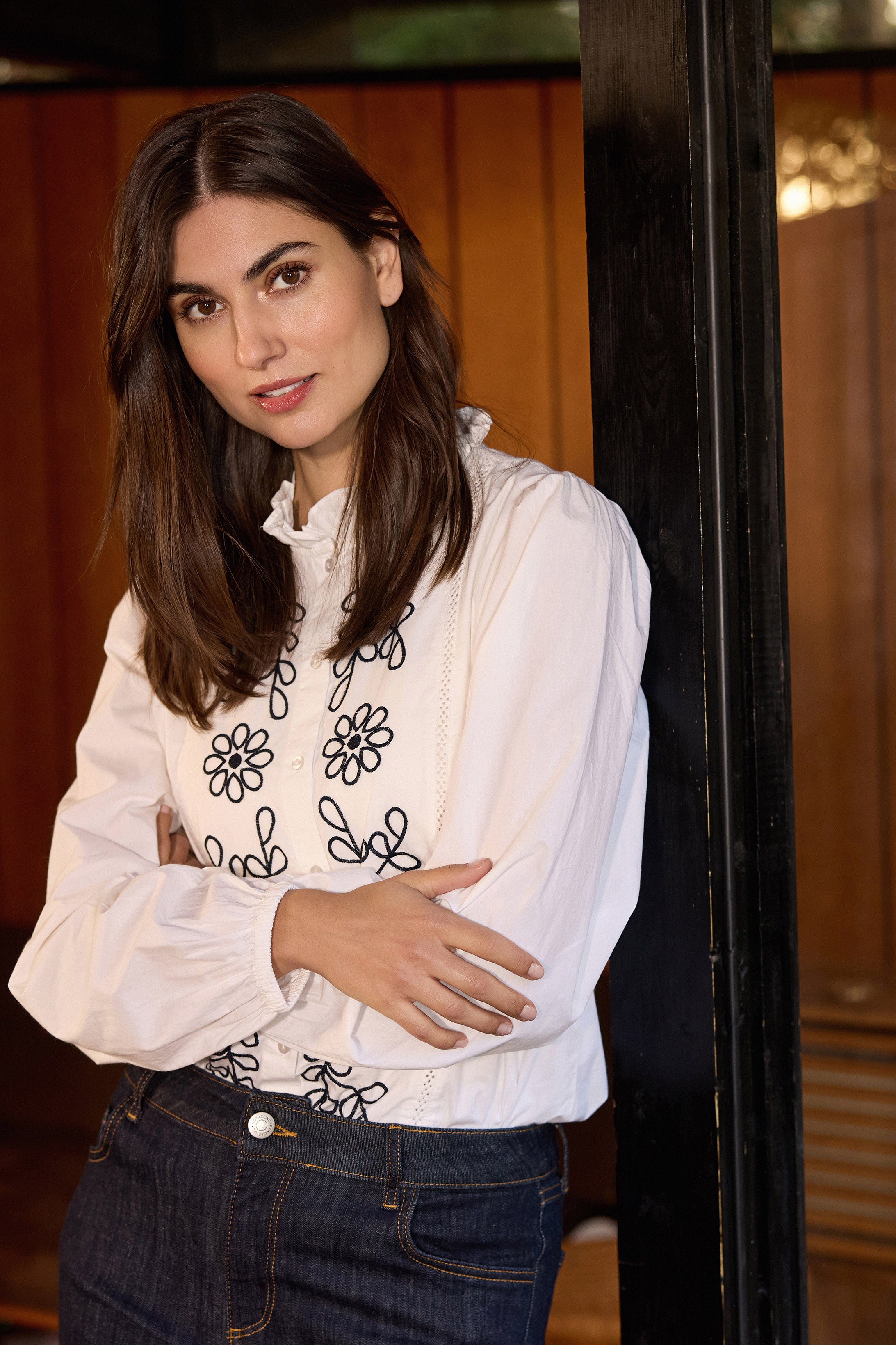 Soya Concept Vinca Embroidered Shirt - White/Black