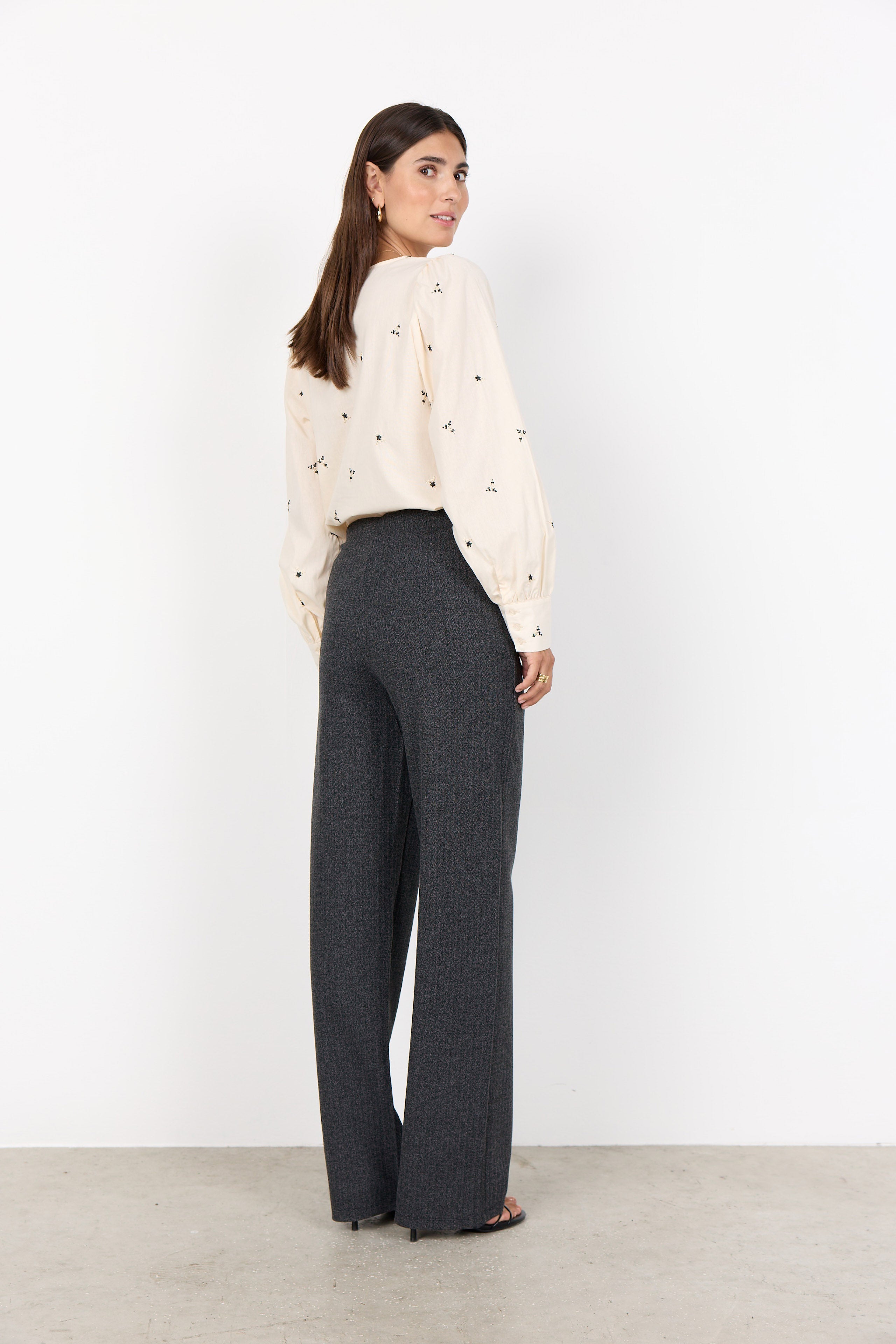Soya Concept Vinja Warm Handle Straight Leg Trousers - Dark Earth Melange Comb