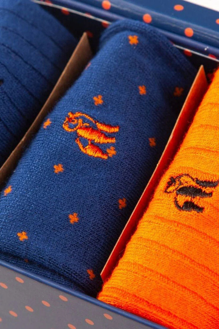 Swole Panda Box of 3 Bamboo Socks - Blue/Orange SP028-3_02_7-11