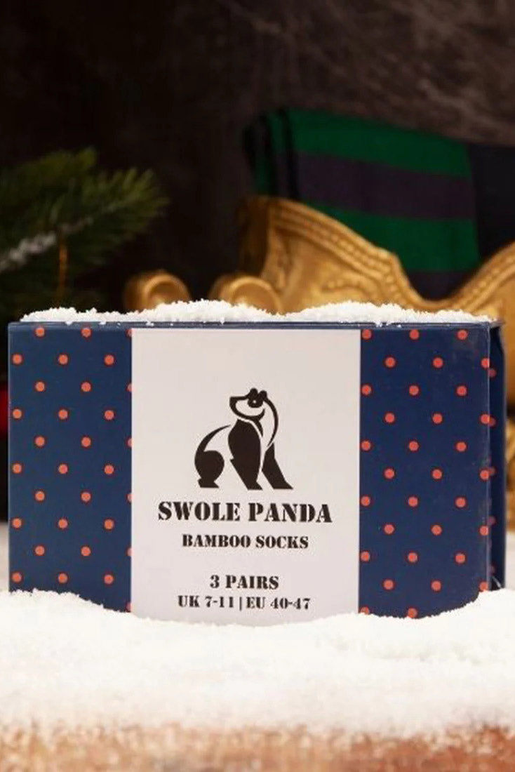 Swole Panda Box of 3 Bamboo Socks - Blue/Orange SP028-3_02_7-11