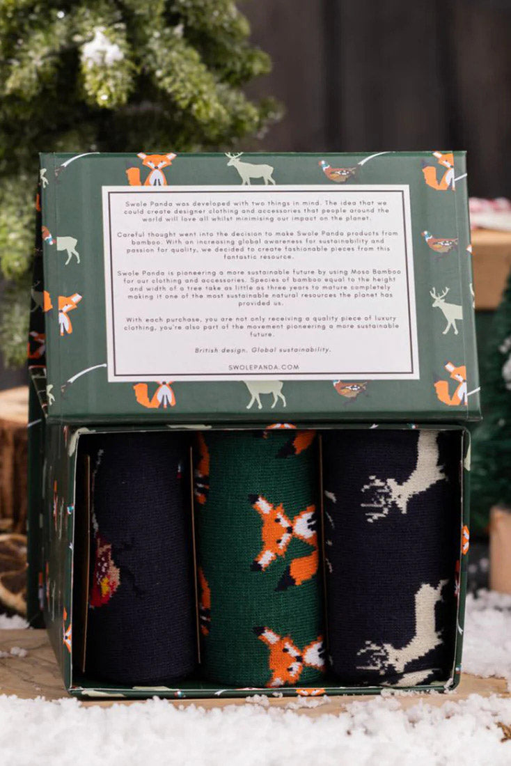 Swole Panda Countryside Box of 3 Bamboo Socks - Green/Blue SP028-3_08_7-11