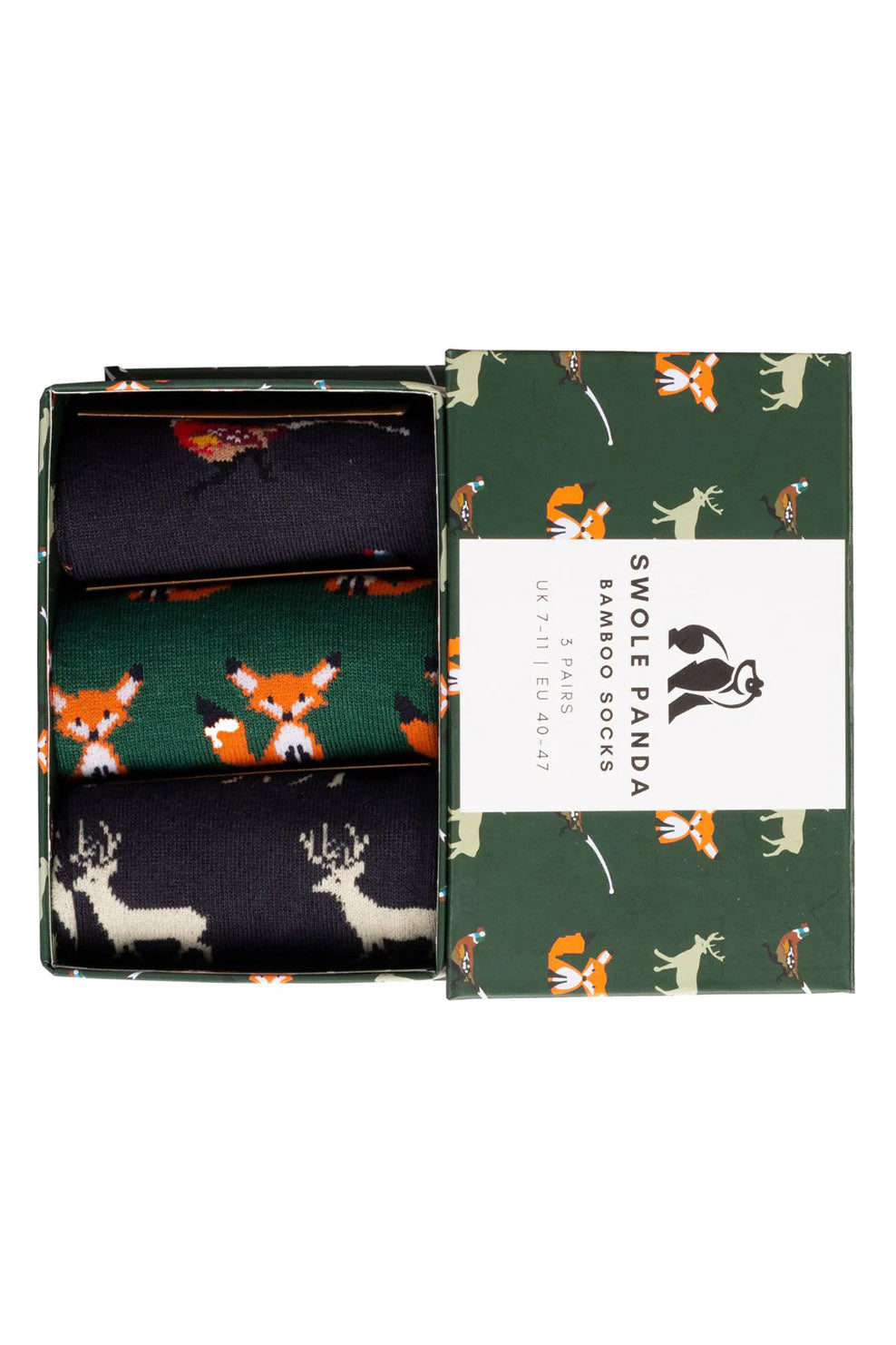 Swole Panda Countryside Box of 3 Bamboo Socks - Green/Blue SP028-3_08_7-11