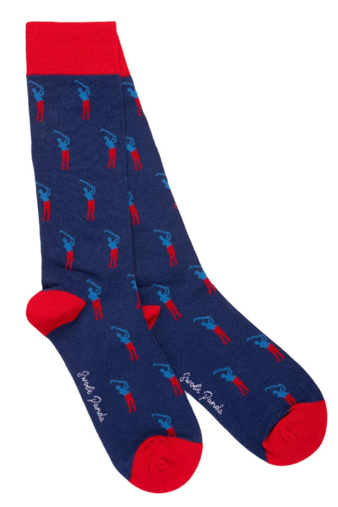 Swole Panda Golfer Motif Bamboo Socks - Blue/Red SP377_BLUE_7-11