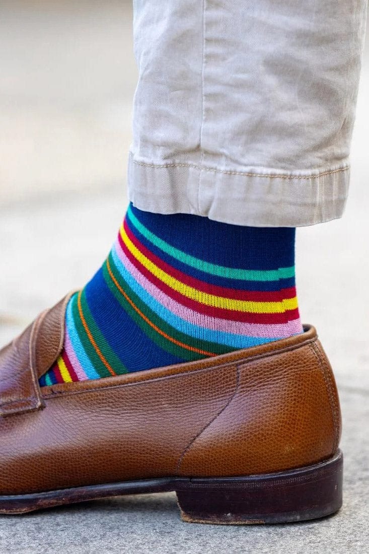 Swole Panda Multi Stripe Bamboo Socks - Royal Blue SP456_STRIPE_7-11