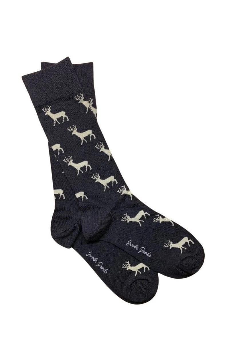 Stag Bamboo Socks - Navy/Cream - 7-11 UK