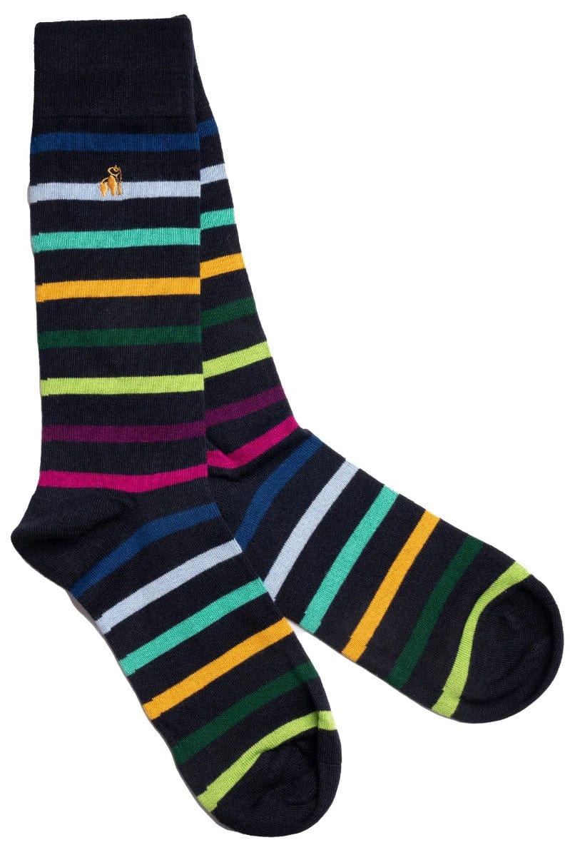 Stripe Bamboo Socks - Black/Multi - 7-11 UK
