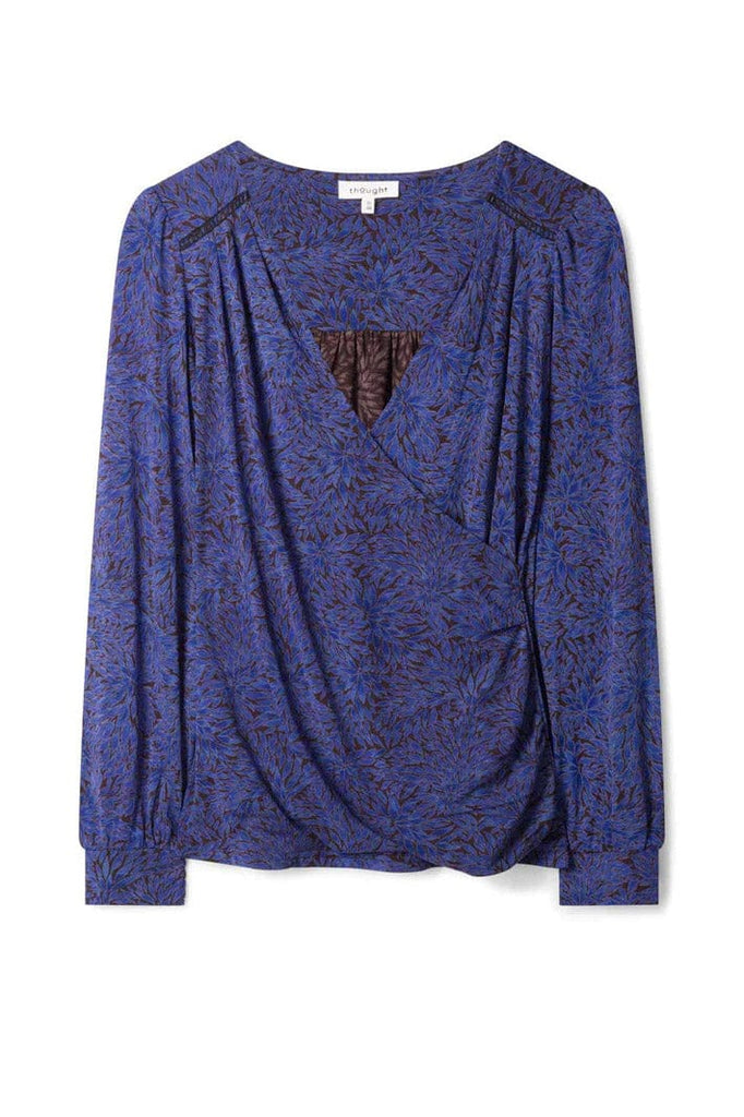Thought Adoette EcoVero Printed Wrap Top - Dark Sapphire Blue