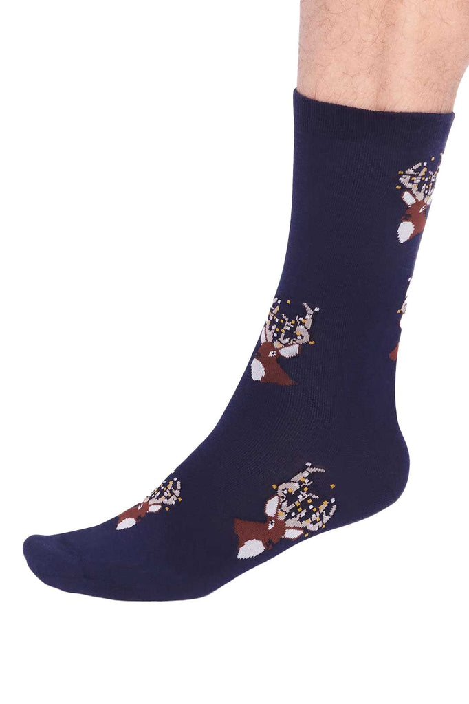 Thought Celyn Organic Cotton Christmas Stag Socks - Navy SPM827_NVY_7-11