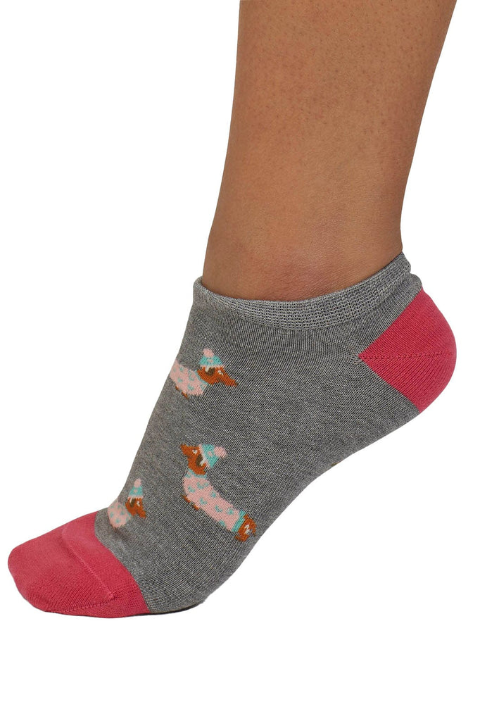 Thought Freda Dachshund Organic Cotton Trainer Socks - Mid Grey Marl SPW926_MGM_4-7