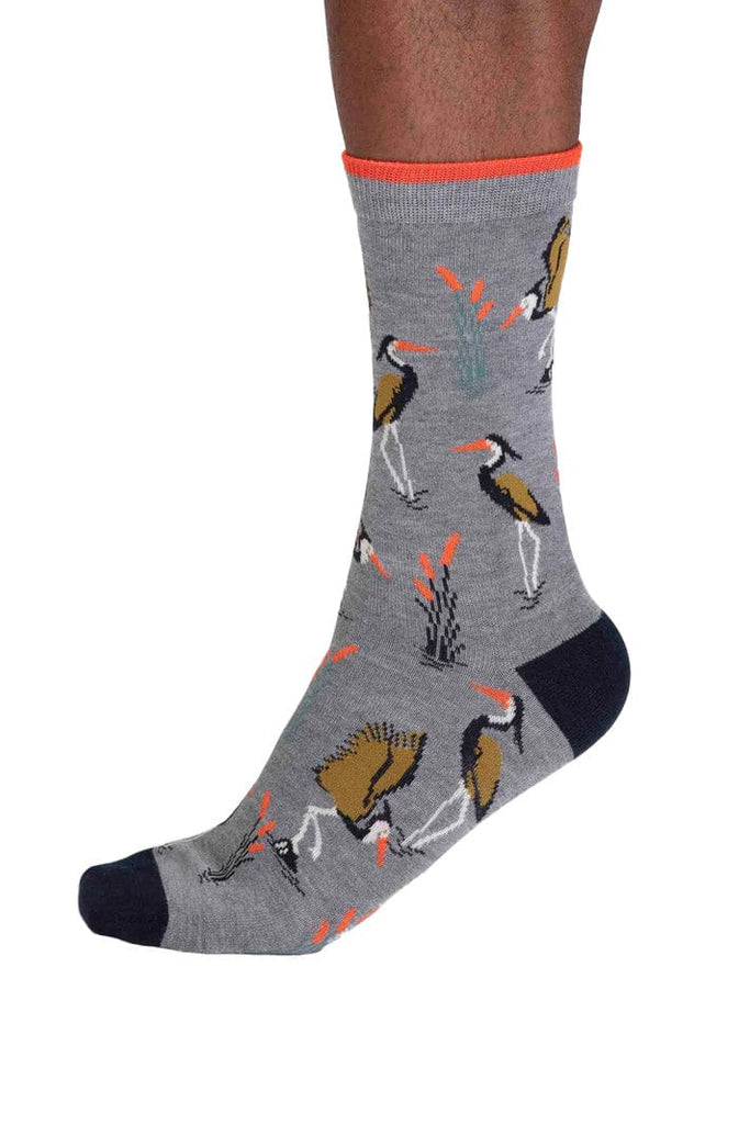 Thought Gino Bamboo Heron Bird Socks - Grey Marl SPM847_BLU_7-11