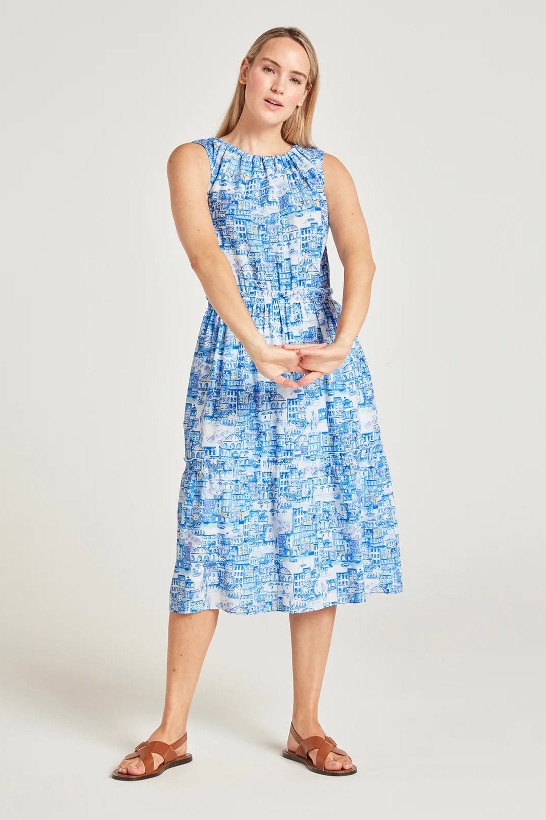 Thought Imogen Organic Cotton Toile De Jouy Dress - Azure Blue