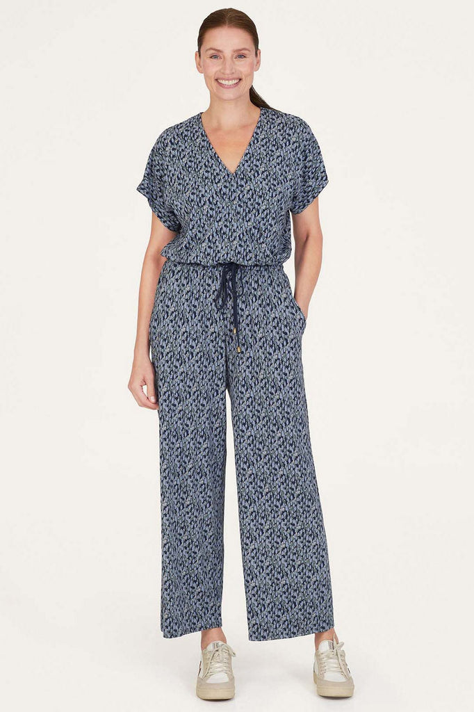 Thought Marlee EcoVero Printed Wrap Jumpsuit - Navy