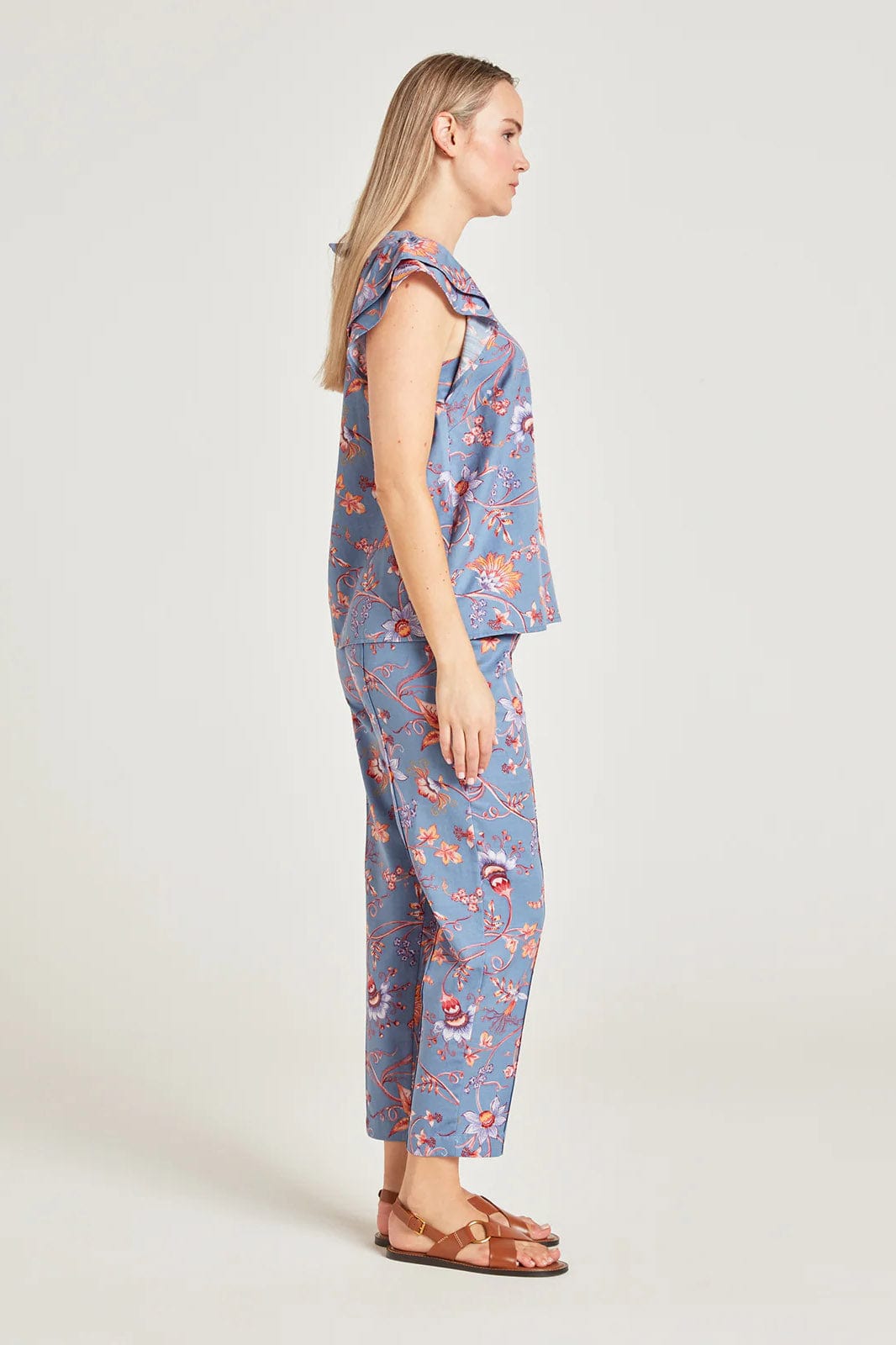 Thought Meadow Frill Sleeve Tencel Top - Lavender Blue