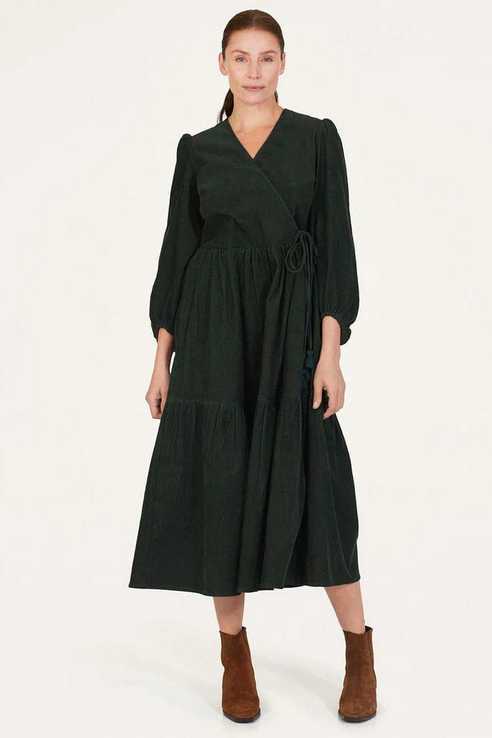 Thought Milou Organic Cotton Corduroy Wrap Dress - Forest Green