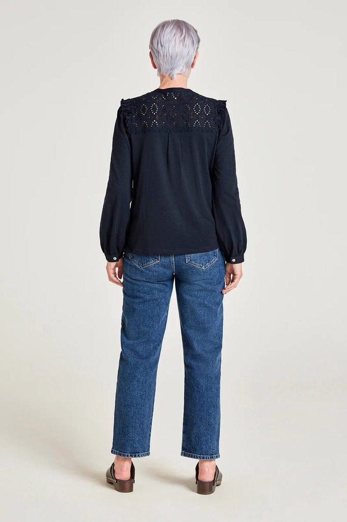 Thought Organic Cotton Pretty Broderie Blouse - Navy