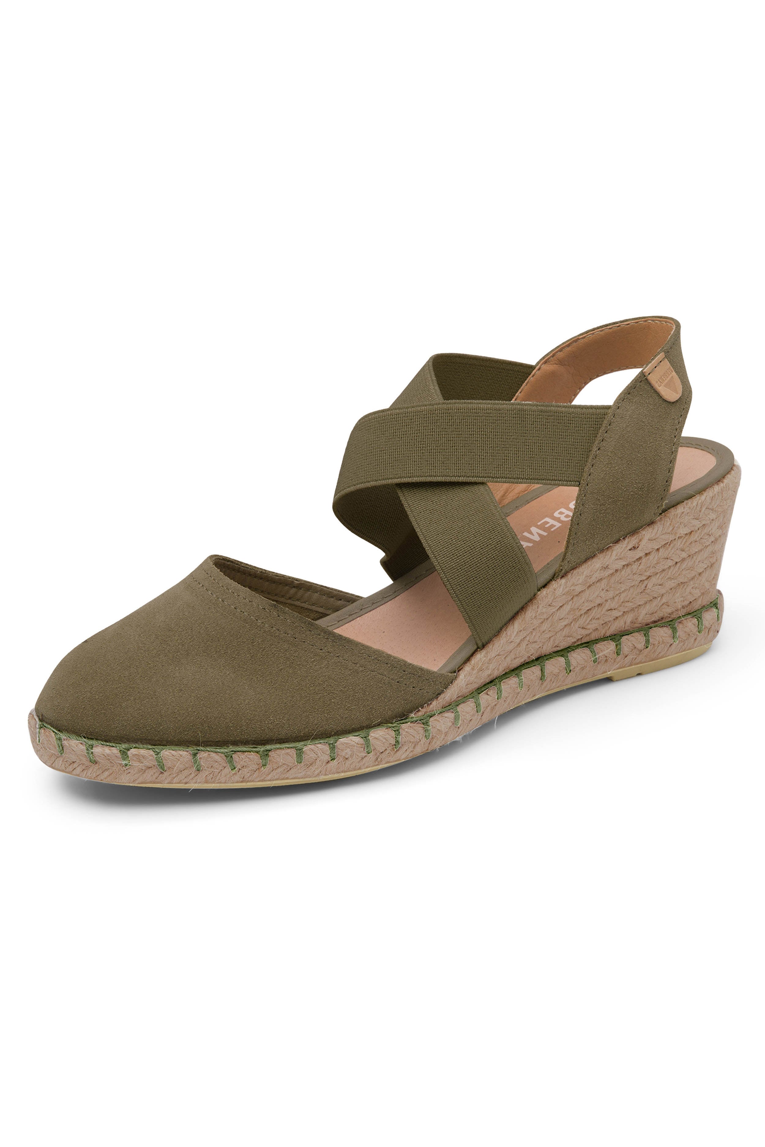 Verbenas Mila Suede Espadrille Wedges - Kaki