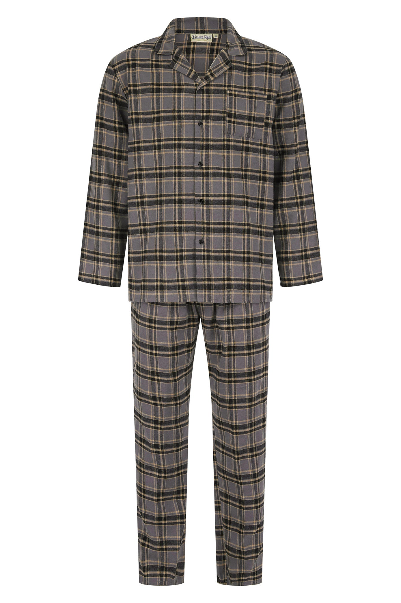 Walker Reid Brushed Cotton Check Pyjama Set - Grey/Beige