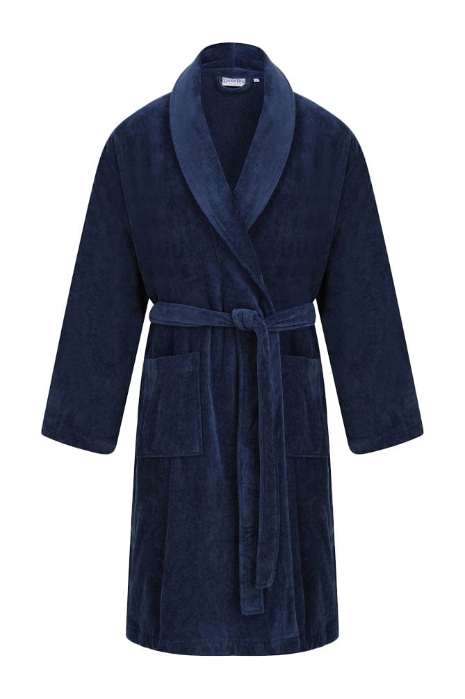 Walker Reid Luxury Cotton Velour Dressing Gown - Navy