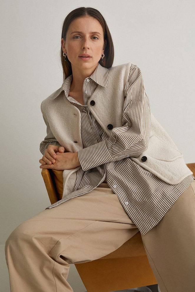 Yerse Boiled Wool Blend Vest - Ecru