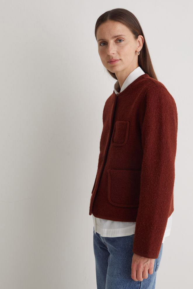 Yerse Boiled Wool Short Jacket - Rust