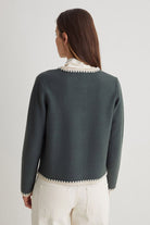 Yerse Boiled Wool Trim Detail Cardigan - Forest Grey