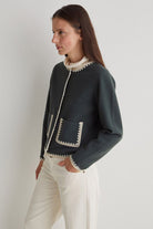 Yerse Boiled Wool Trim Detail Cardigan - Forest Grey