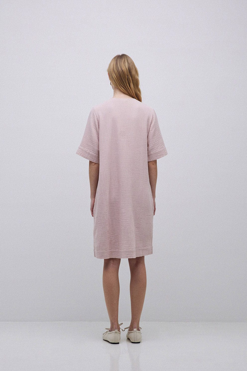 Yerse Camelia Cotton Gauze Dress - Pale Pink