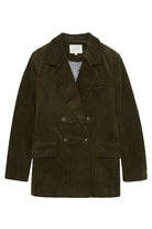Yerse Cord Double-Breasted Straight Blazer - Olive